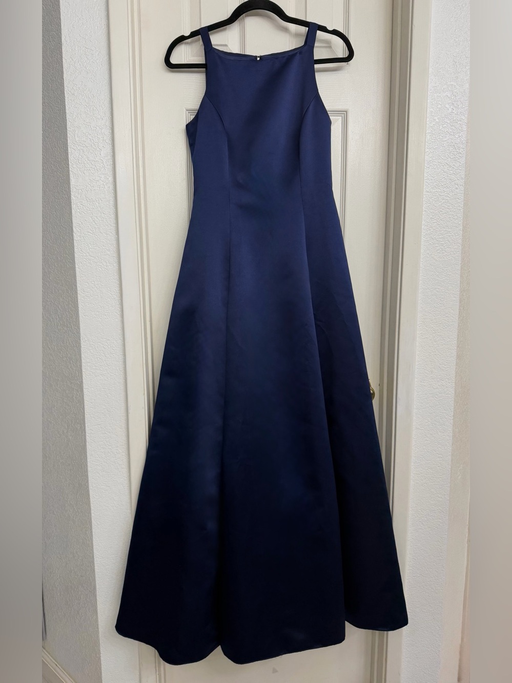 7176 Betsy & Adam Midnight Blue A-Line Prom Gown Satin A-Line Dress Small